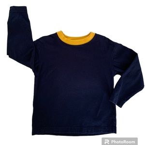 Izod Navy Blue Crewneck T Shirt Long Sleeves Pullover Yellow Trim Boys Size S 4